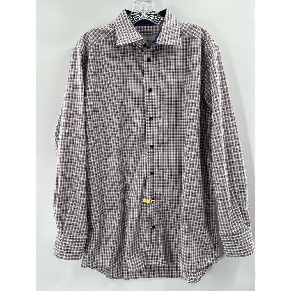 Eton Men’s Long Sleeve Contemporary Button Up Checked Shirt Size 15.5 (42) EUC